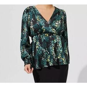 NEW Torrid Satin Surplice Tie Cut Out Back Blouse Multi  1 1X 14-16